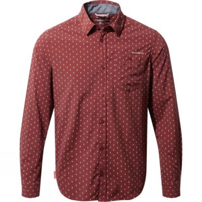 Camisa Craghoppers NosiLife Todd Manga Larga Hombre Rojas - Chile EOS806537